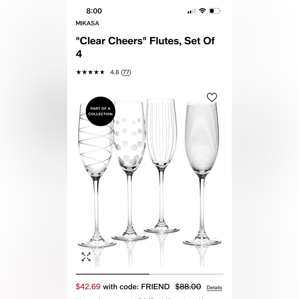 Mikasa “Cheers” champagne flutes